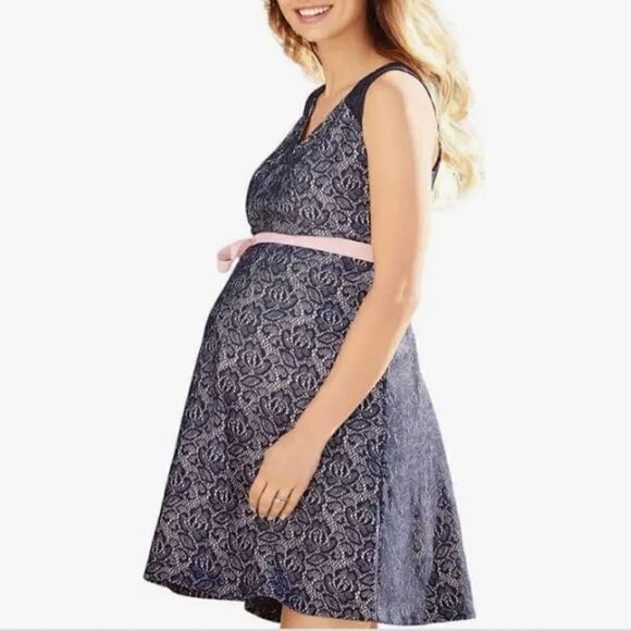 Motherhood Maternity Gender Reveal Lace Overlay Sleeveless Dress Women's Small - Picture 2 of 16